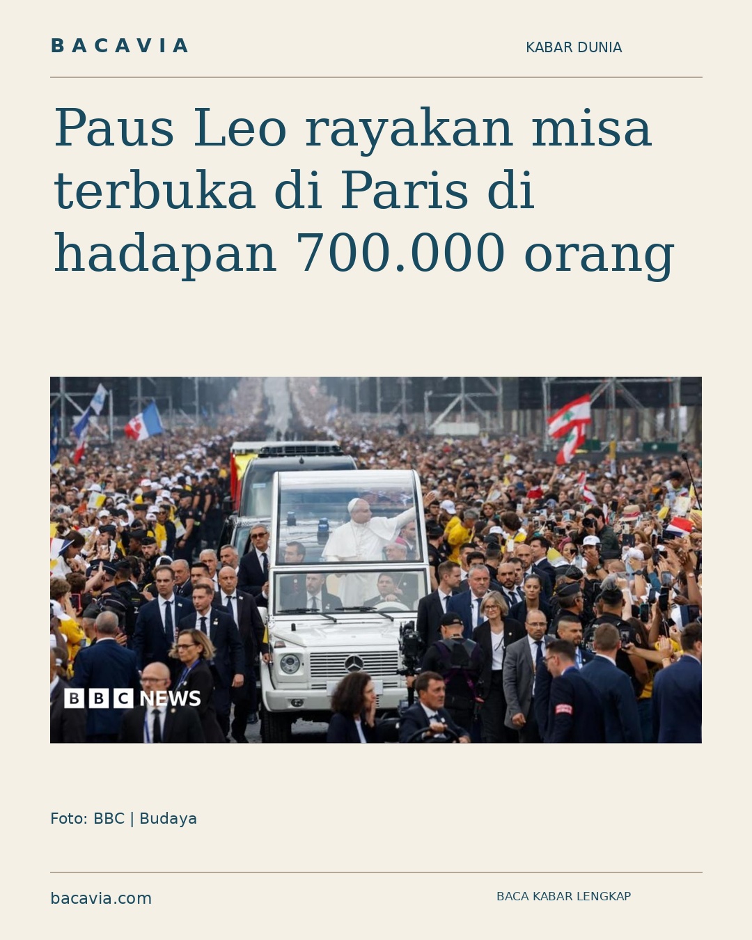 Paus Leo rayakan misa terbuka di Paris di hadapan 700.000 orang