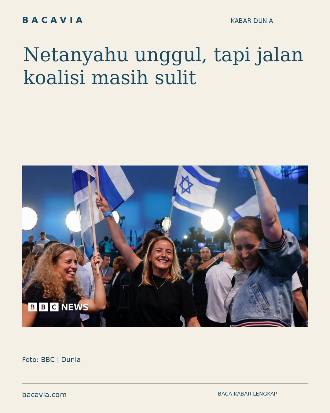 Kabar bergambar: Netanyahu unggul, tapi jalan koalisi masih sulit