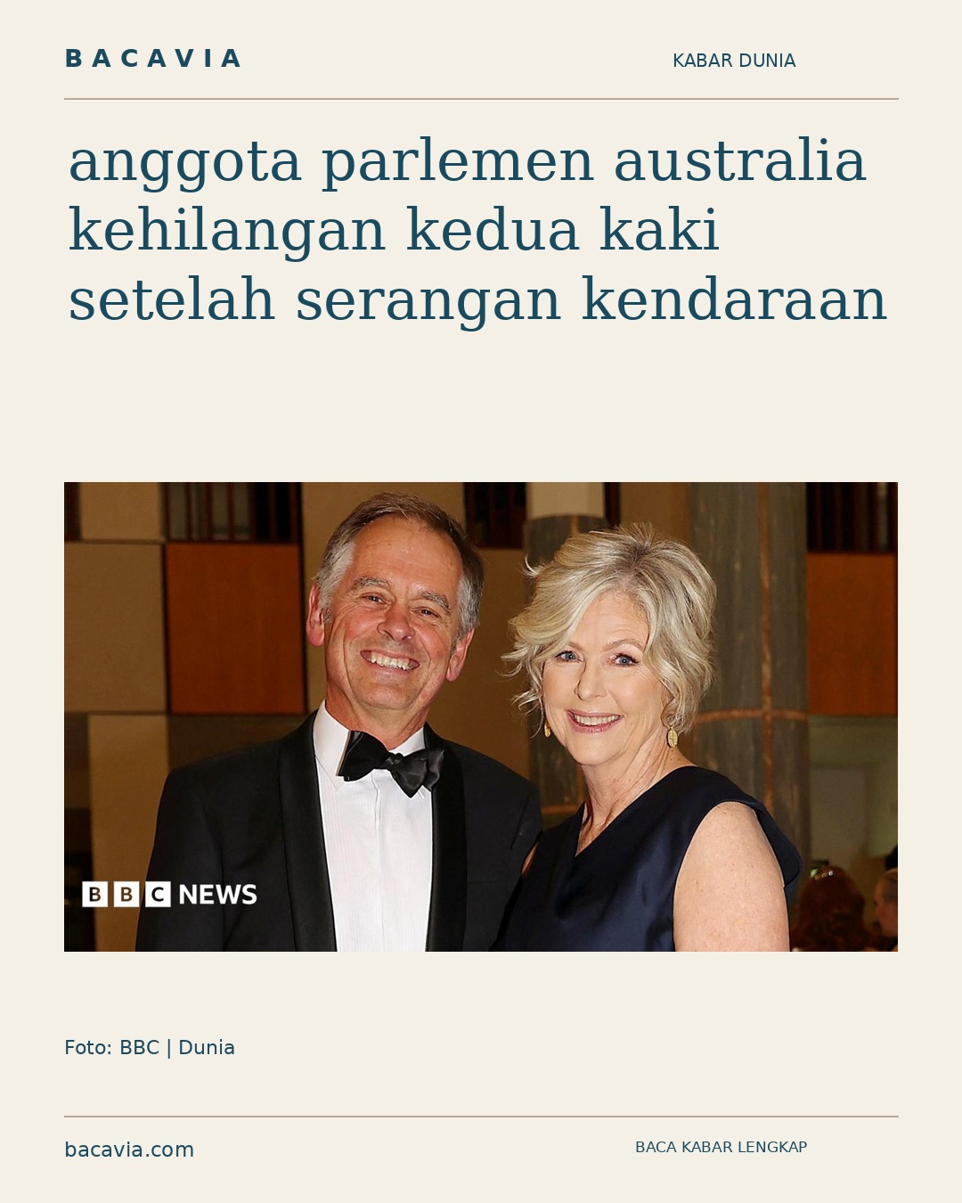 Kabar bergambar: anggota parlemen australia kehilangan kedua kaki setelah serangan kendaraan