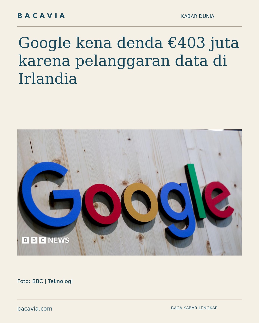 Google kena denda €403 juta karena pelanggaran data di Irlandia