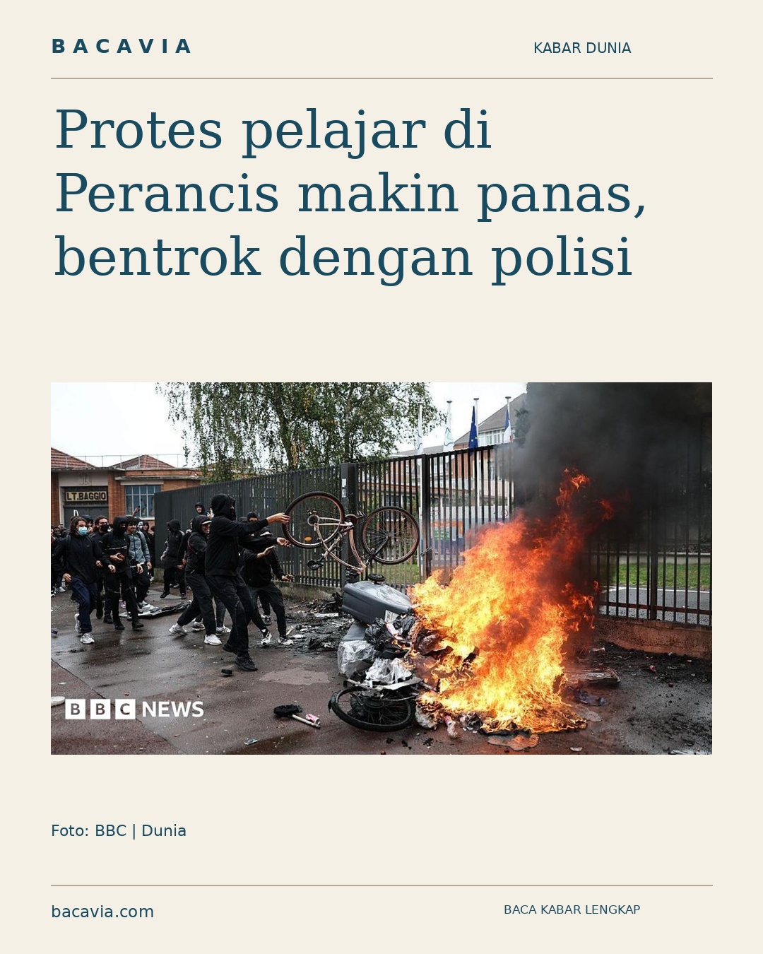 Kabar bergambar: Protes pelajar di Perancis makin panas, bentrok dengan polisi