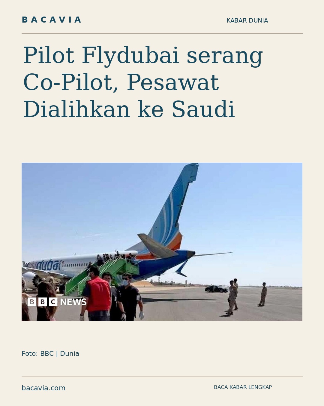 Kabar bergambar: Pilot Flydubai serang Co-Pilot, Pesawat Dialihkan ke Saudi