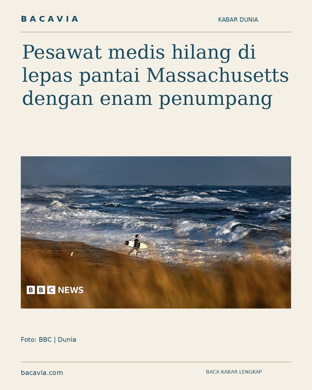 Kabar bergambar: Pesawat medis hilang di lepas pantai Massachusetts dengan enam penumpang