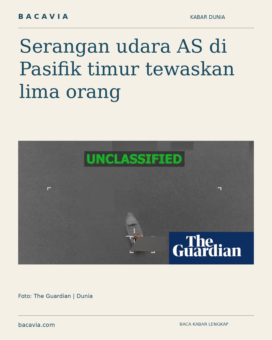 Kabar bergambar: Serangan udara AS di Pasifik timur tewaskan lima orang