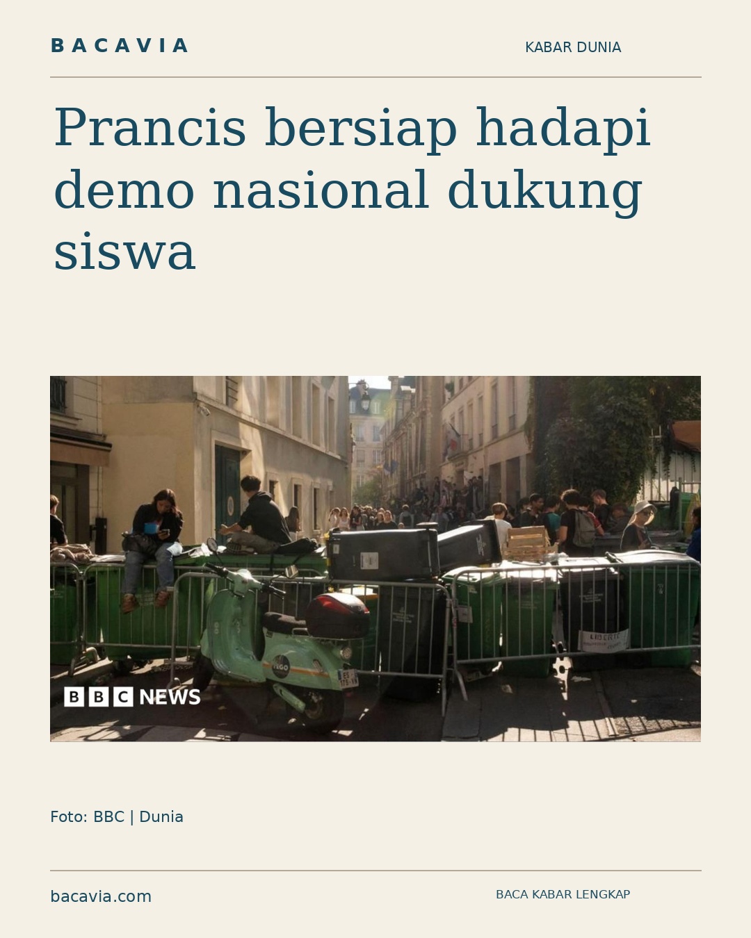 Kabar bergambar: Prancis bersiap hadapi demo nasional dukung siswa
